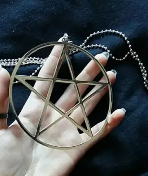 Silver Colored High Polished Pentagram Necklace