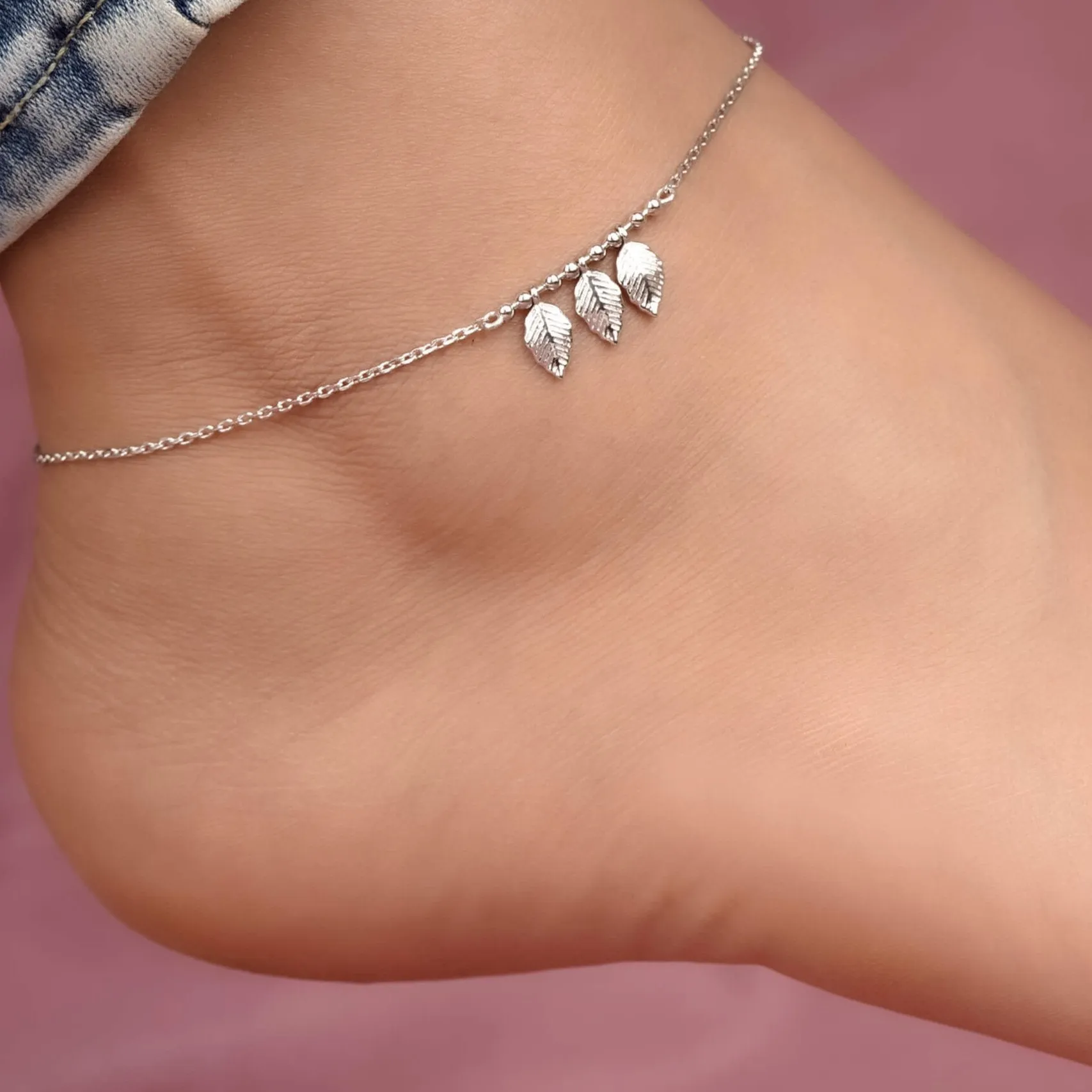 Silver Leafy Anklet For For Women