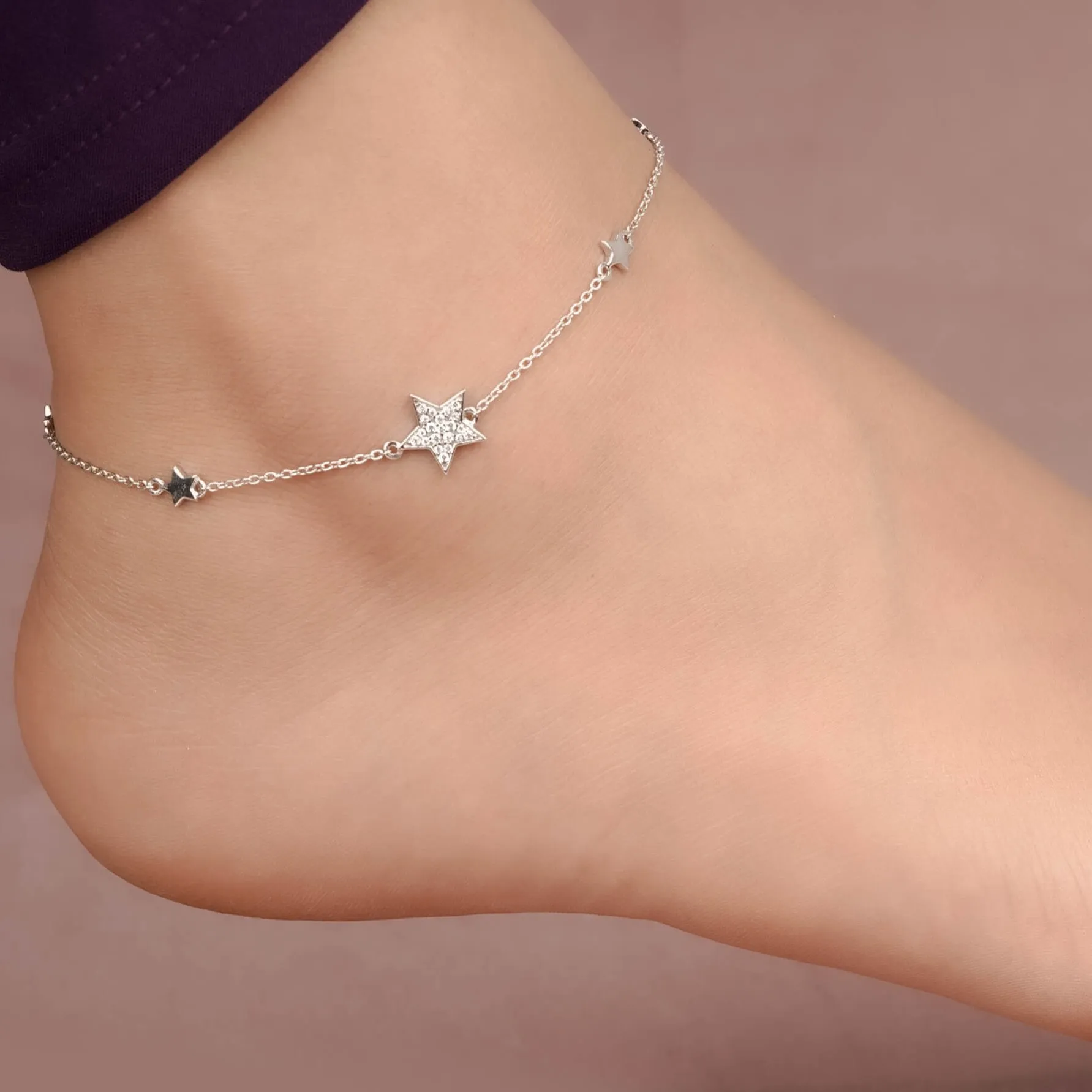 Silver Star Family Anklet