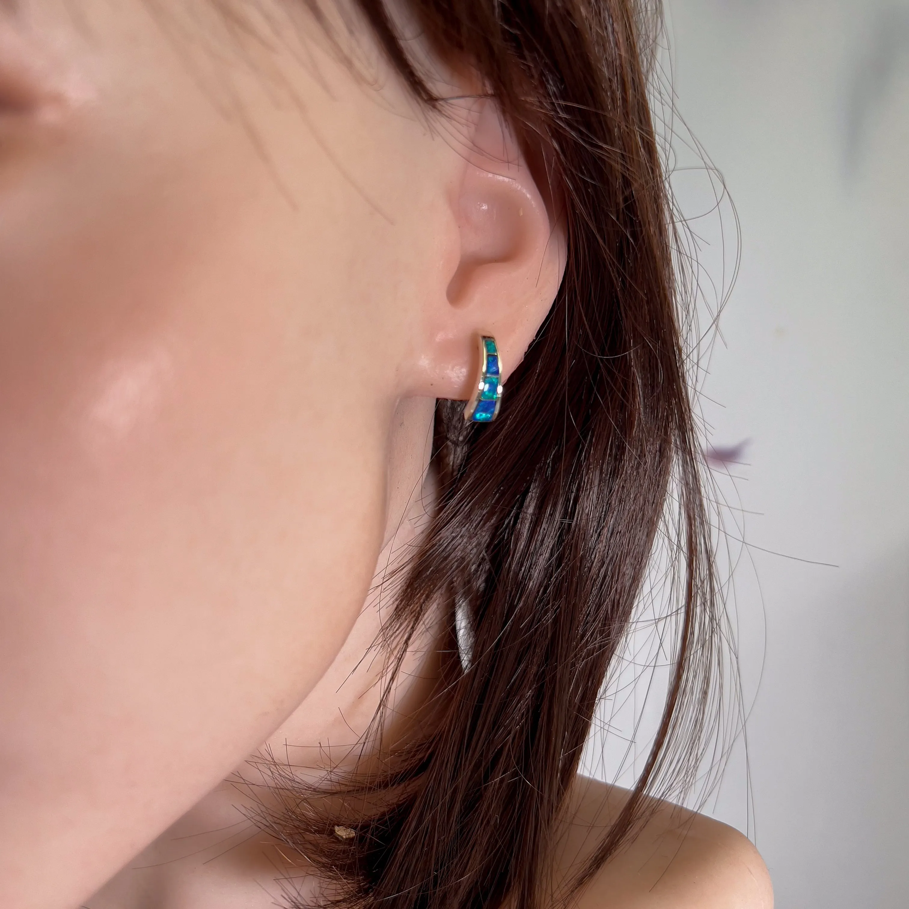 Sterling Silver Drop studs Opal inlay