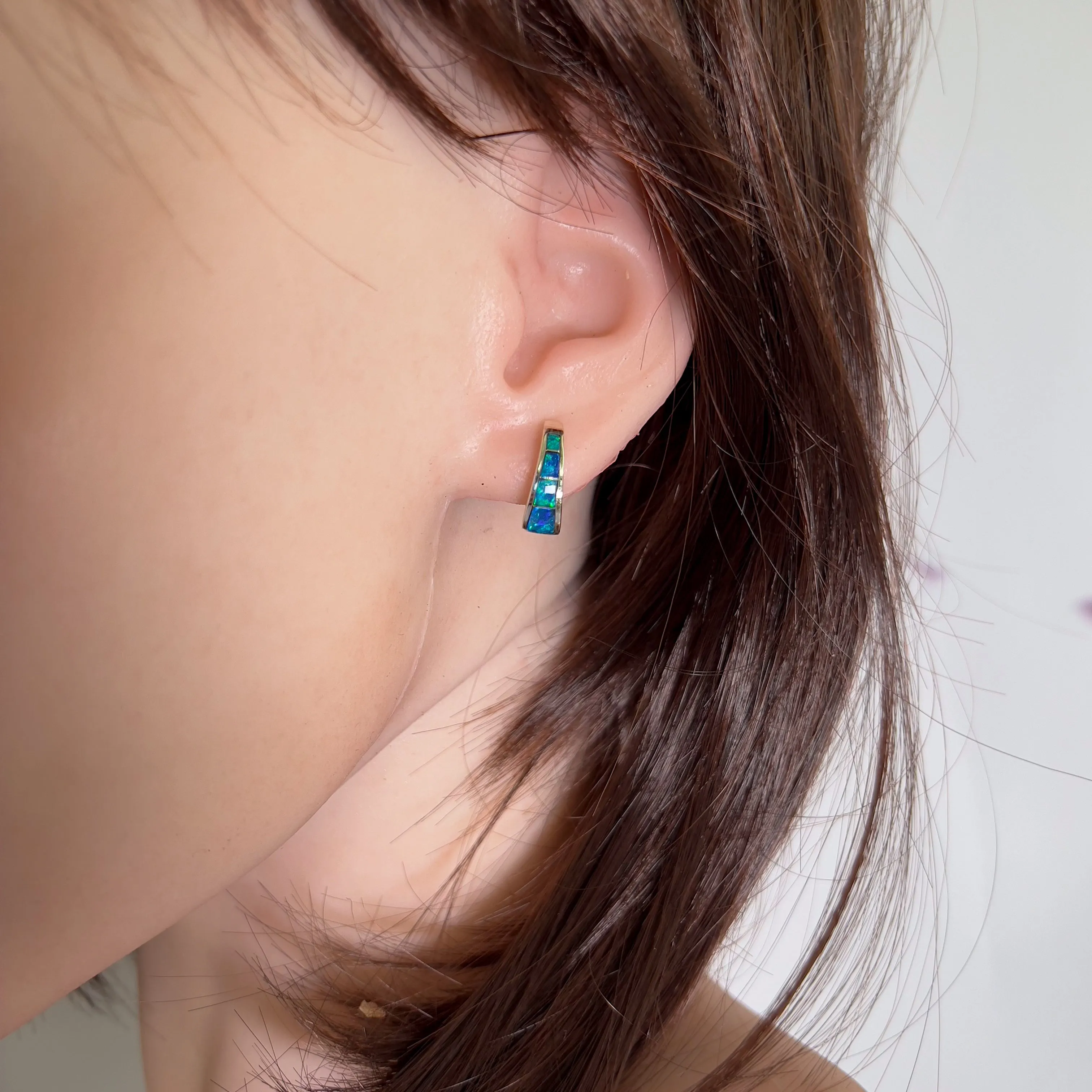 Sterling Silver Drop studs Opal inlay