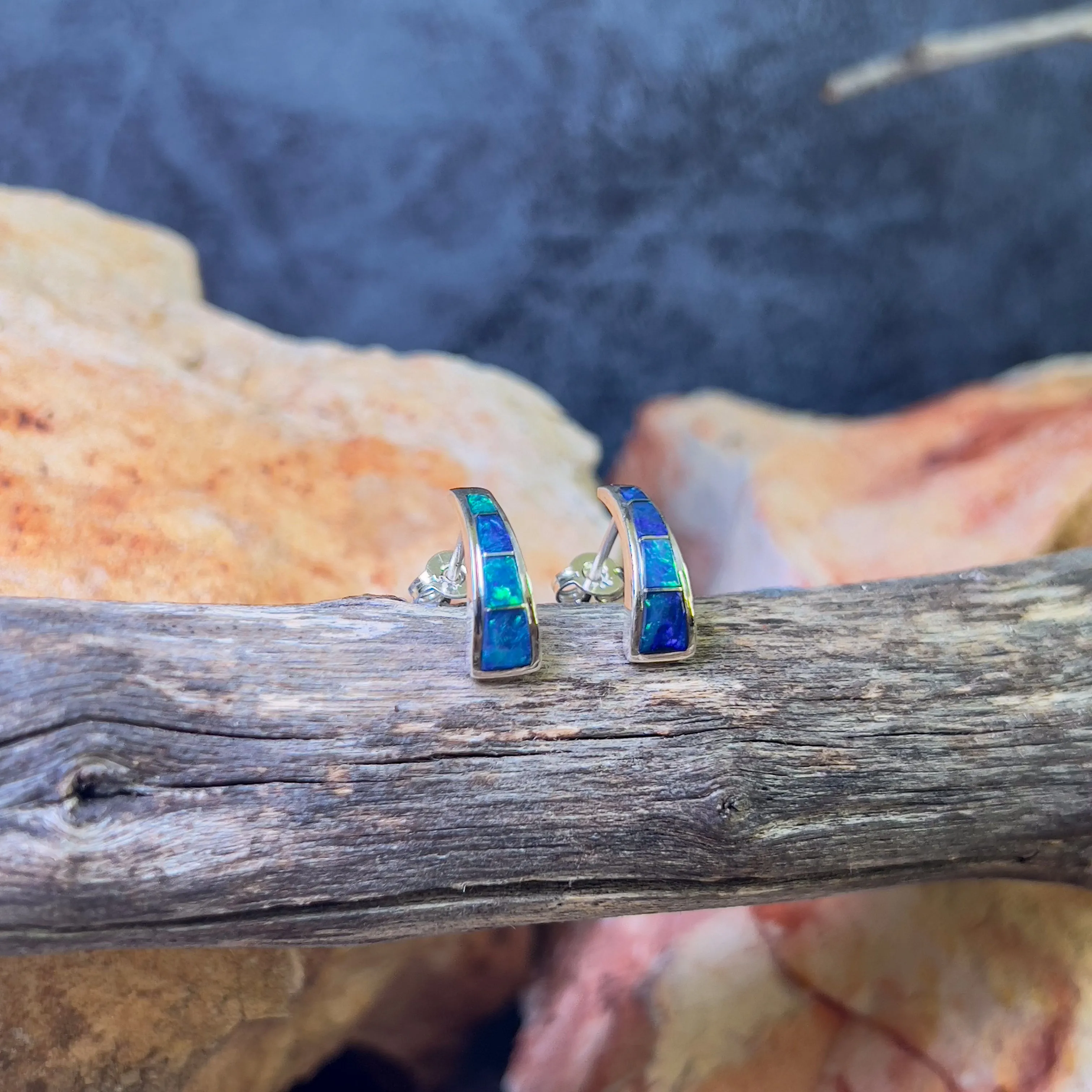 Sterling Silver Drop studs Opal inlay