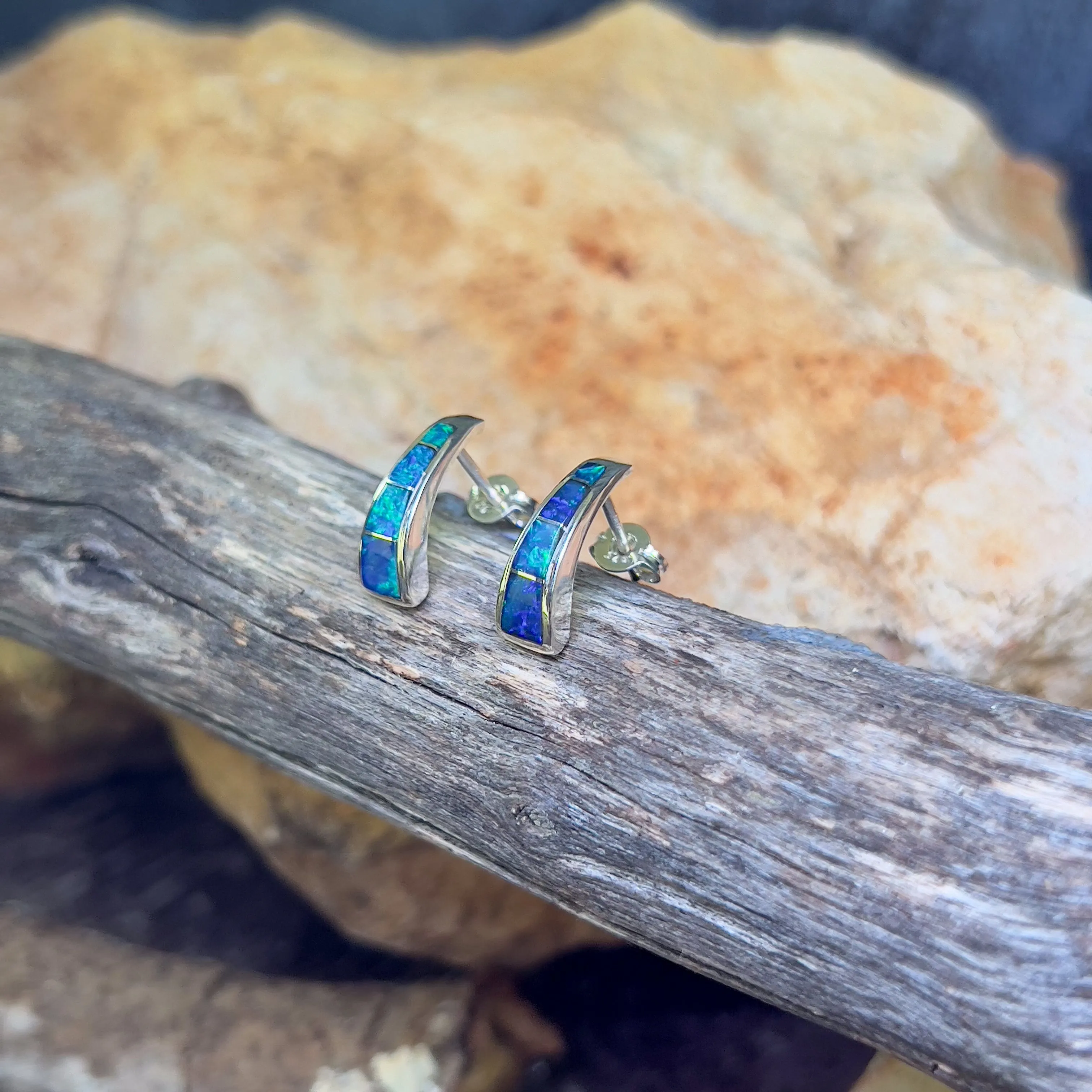 Sterling Silver Drop studs Opal inlay
