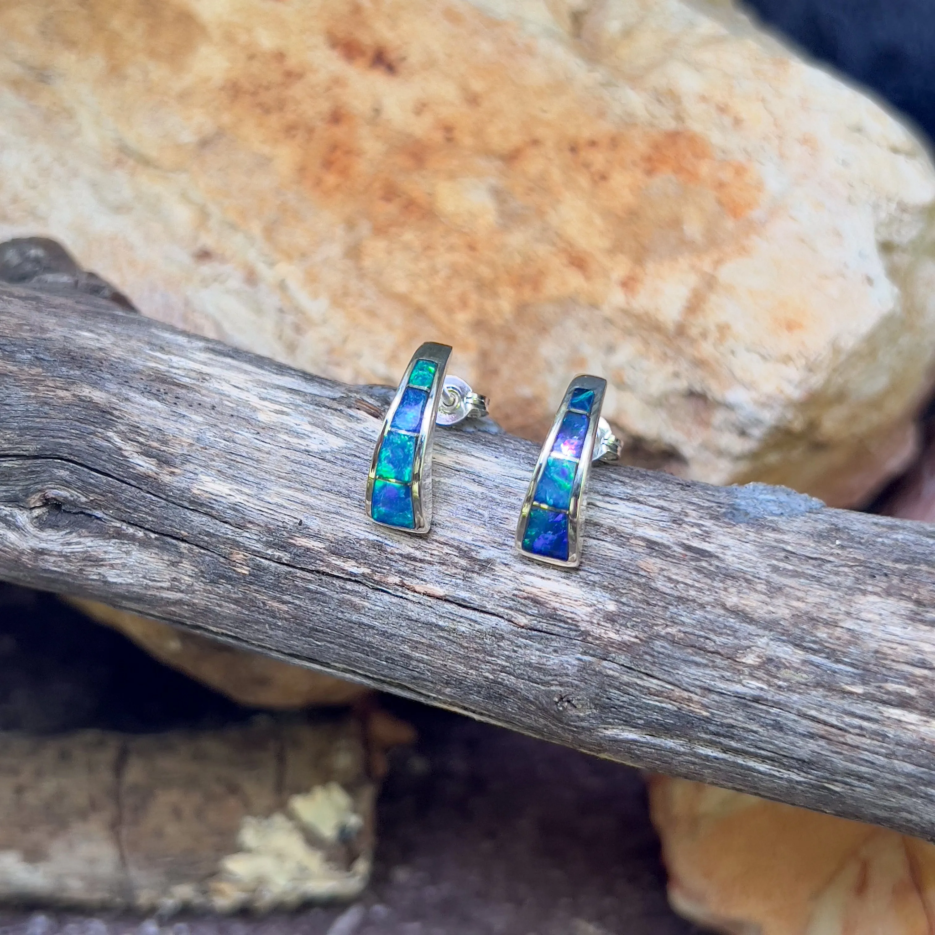 Sterling Silver Drop studs Opal inlay