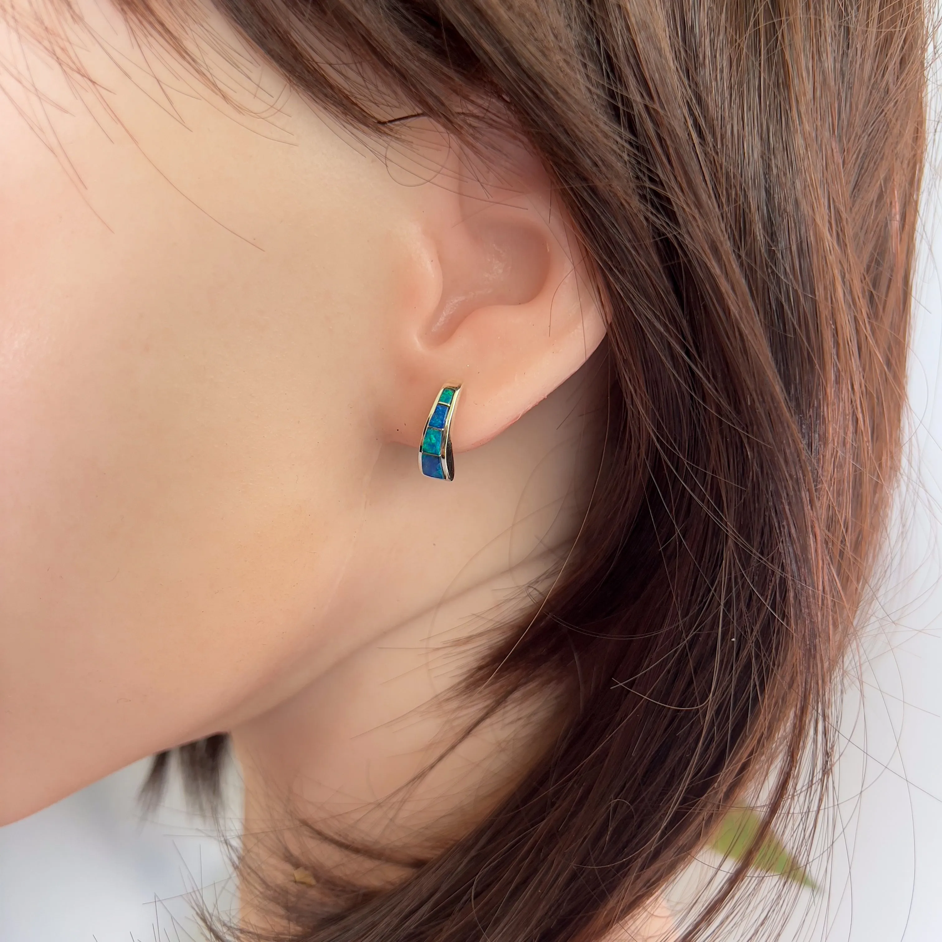 Sterling Silver Drop studs Opal inlay
