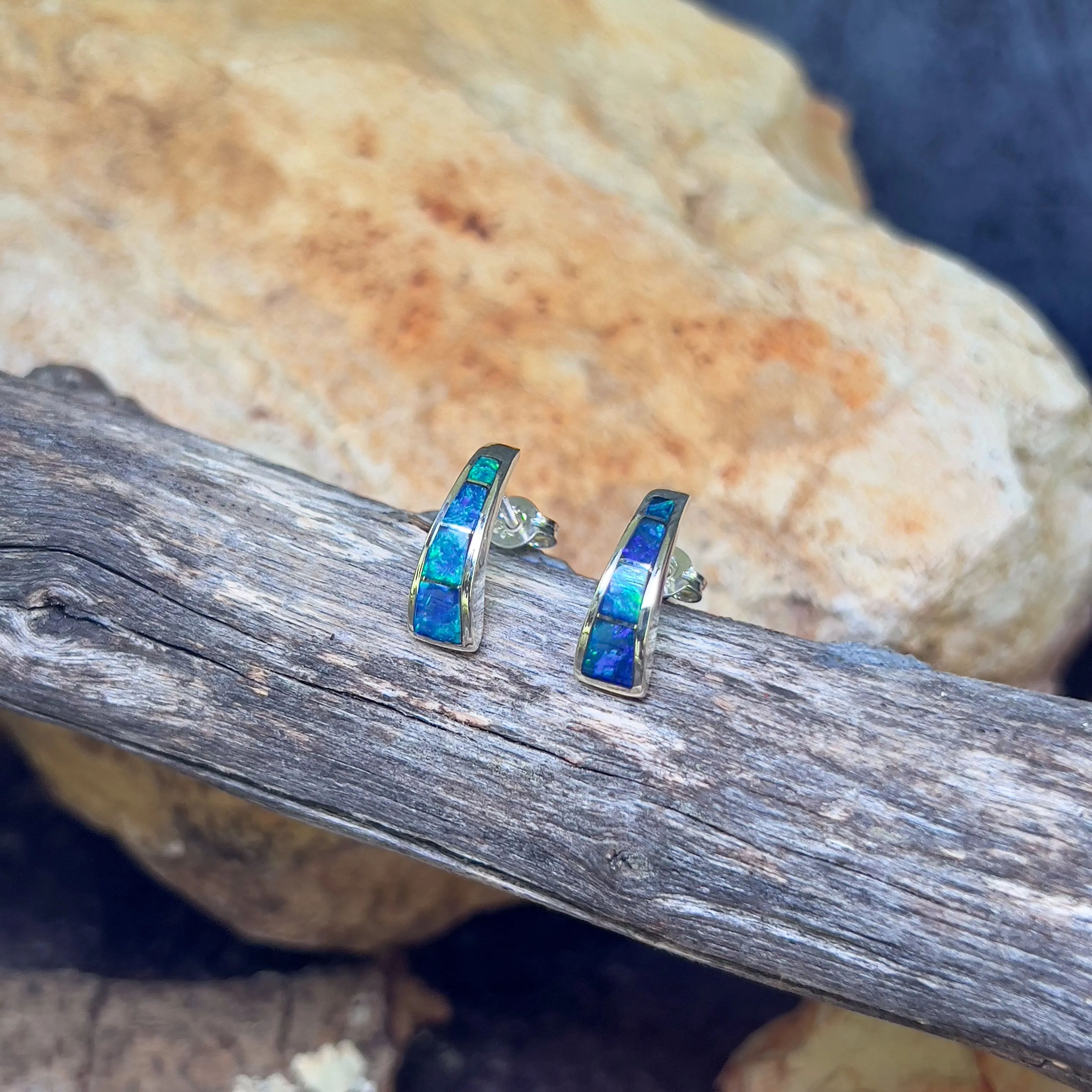 Sterling Silver Drop studs Opal inlay