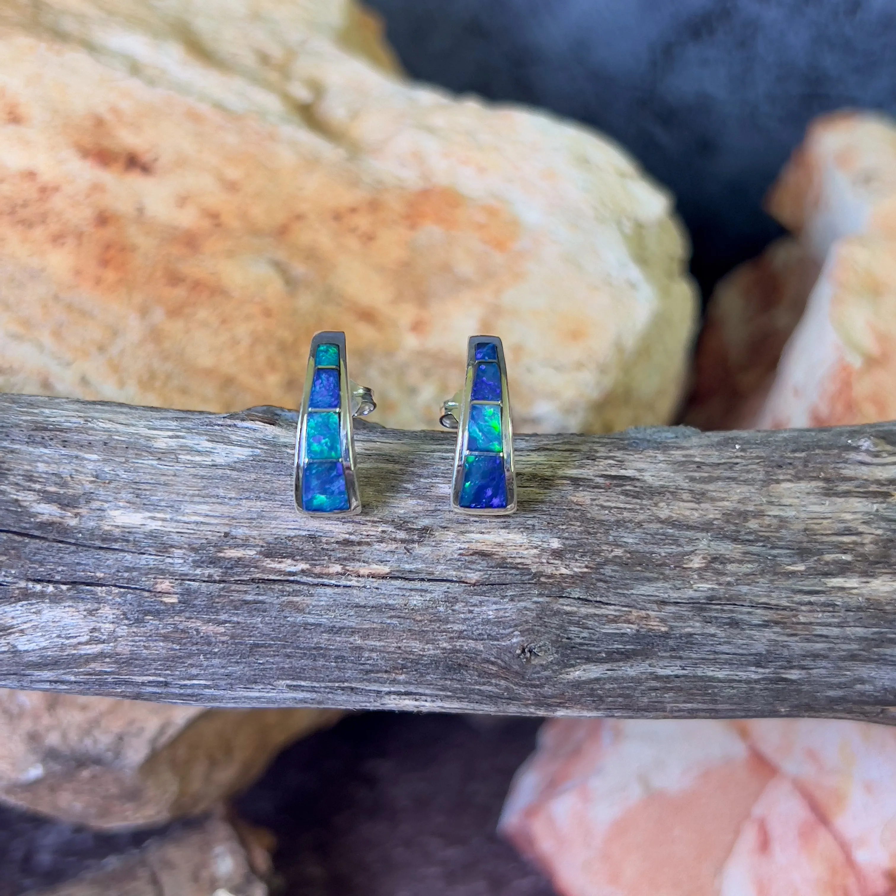 Sterling Silver Drop studs Opal inlay