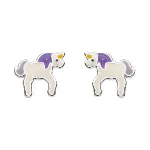 Sterling Silver Flat Enamel Unicorn Stud Earrings