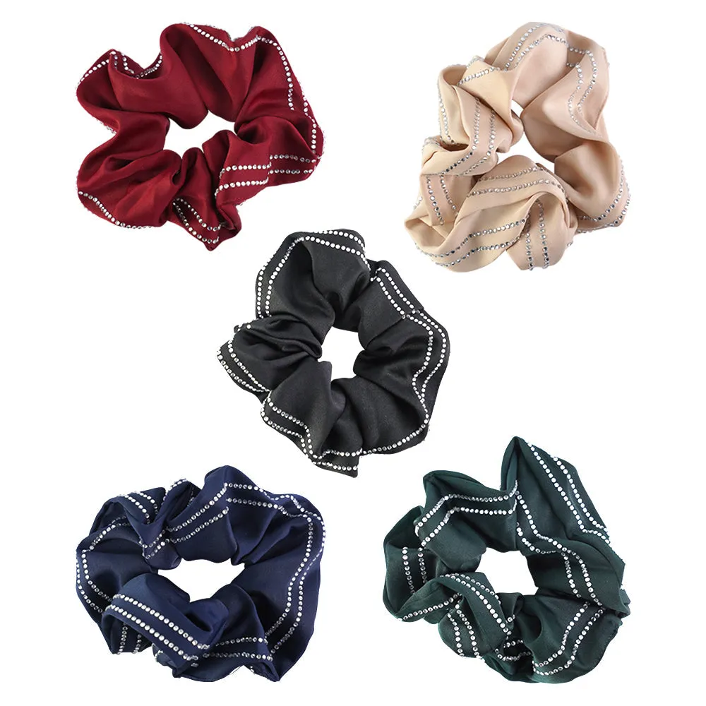 STRIPE TWO ROW CRYSTAL SCRUNCHIE  BUNDLE OF 5