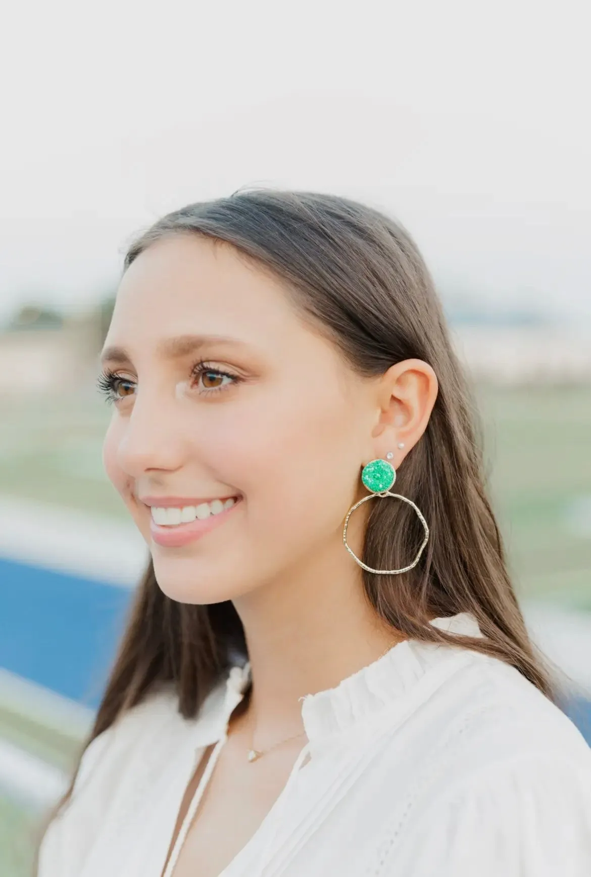 Taylor Shaye Glitter Top Hoop Earrings - Green
