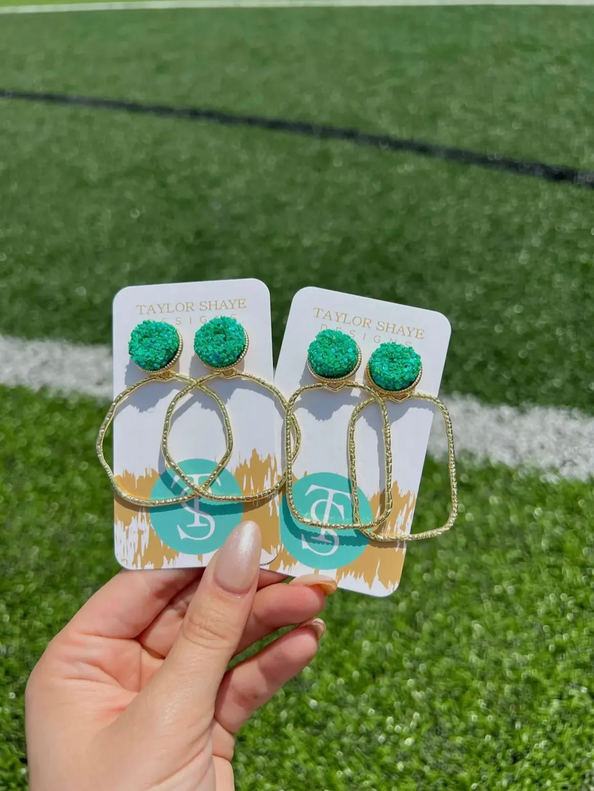 Taylor Shaye Glitter Top Hoop Earrings - Green
