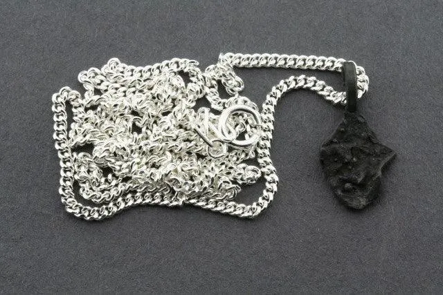 Textured oxidized silver pendant - small on 45 cm link chain