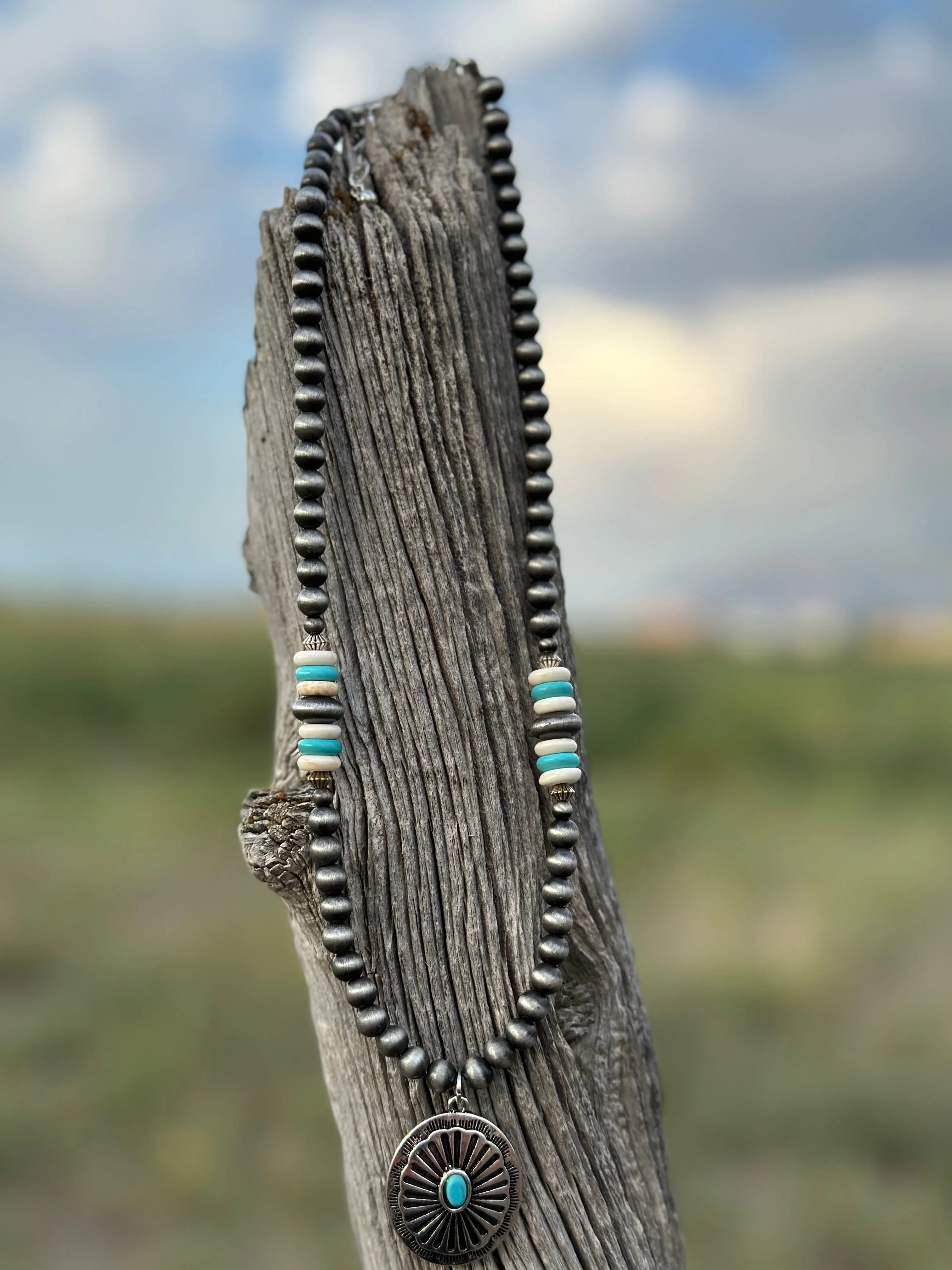 The Silver Turquoise Concho Necklace