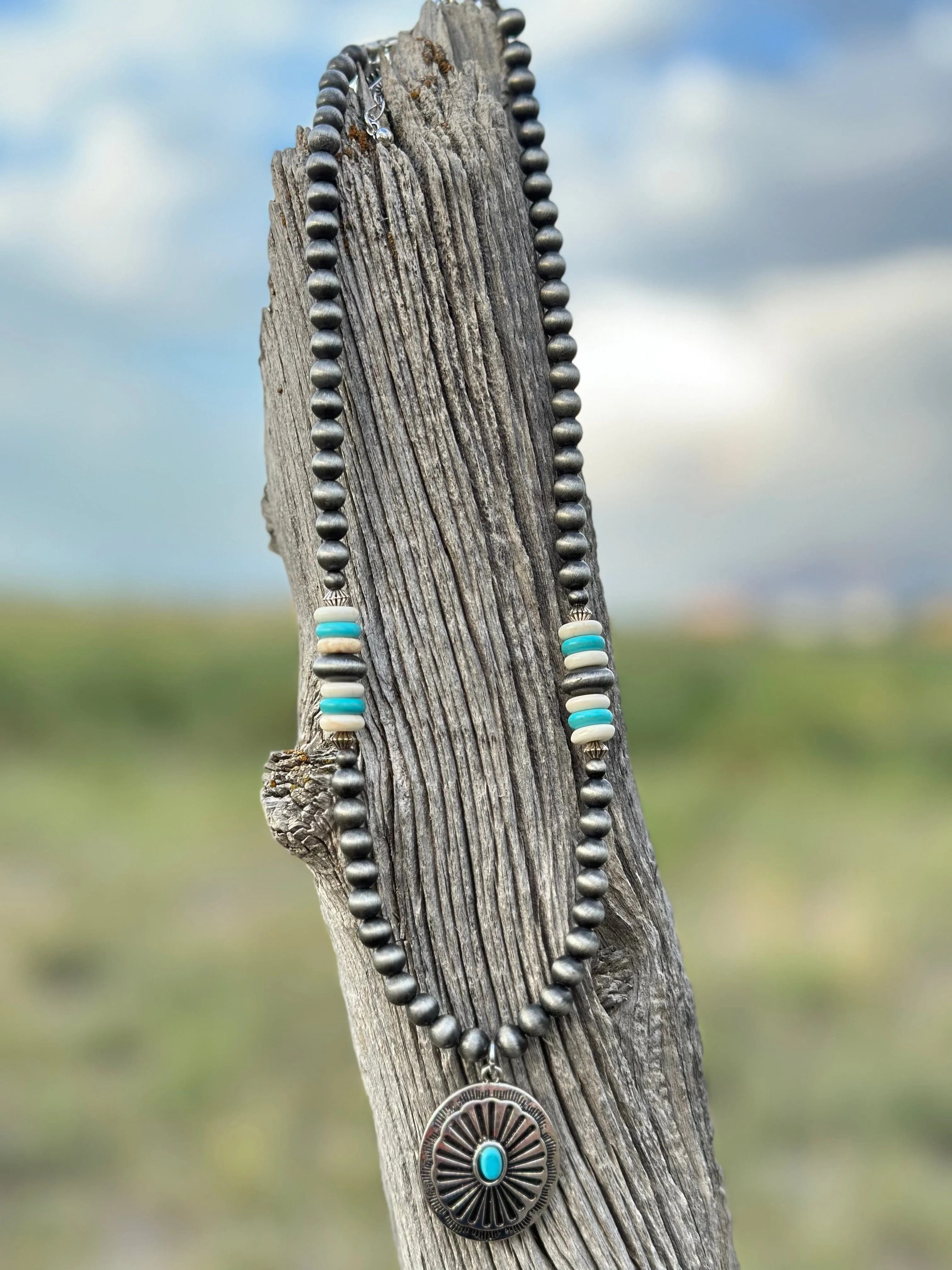 The Silver Turquoise Concho Necklace