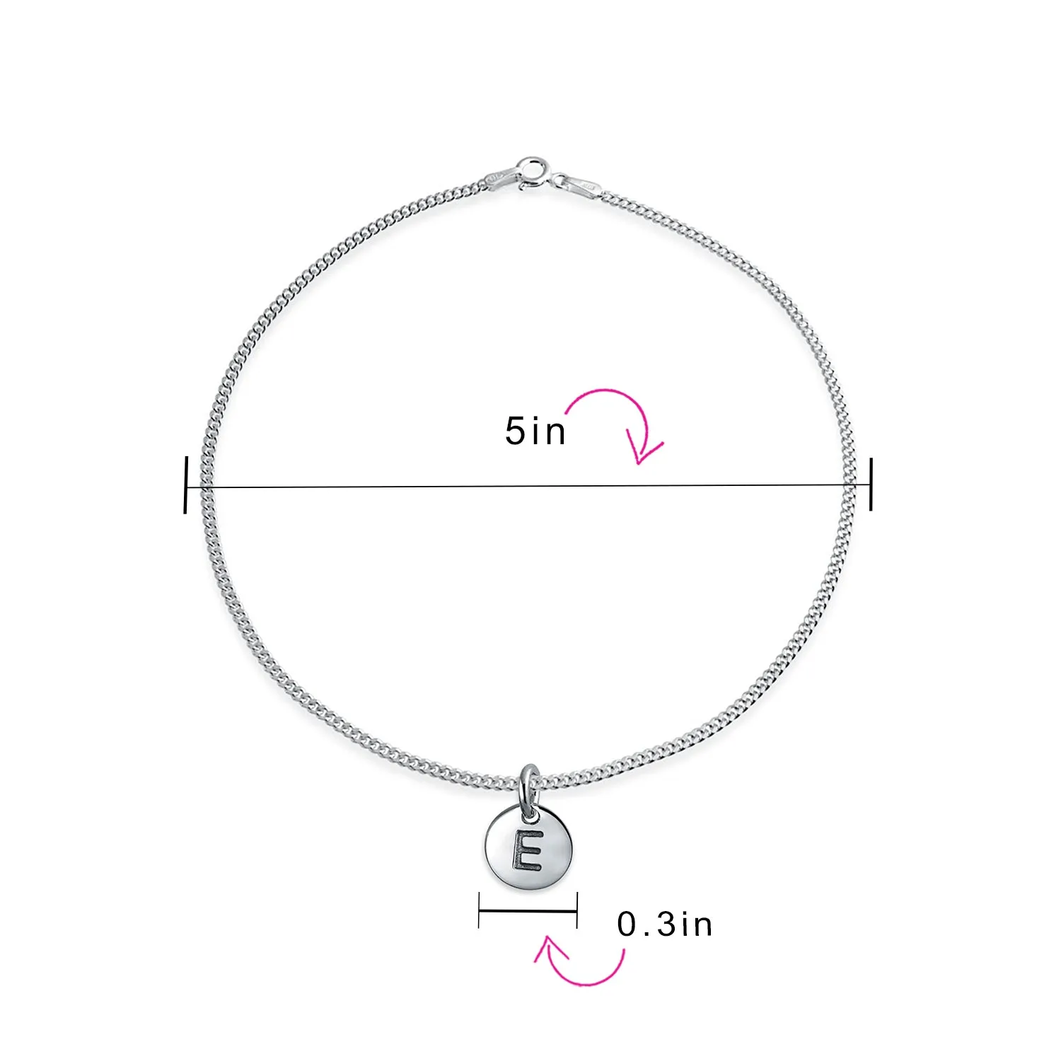 Tiny Minimalist ABC Block Letter Anklet Ankle Bracelet Sterling Silver