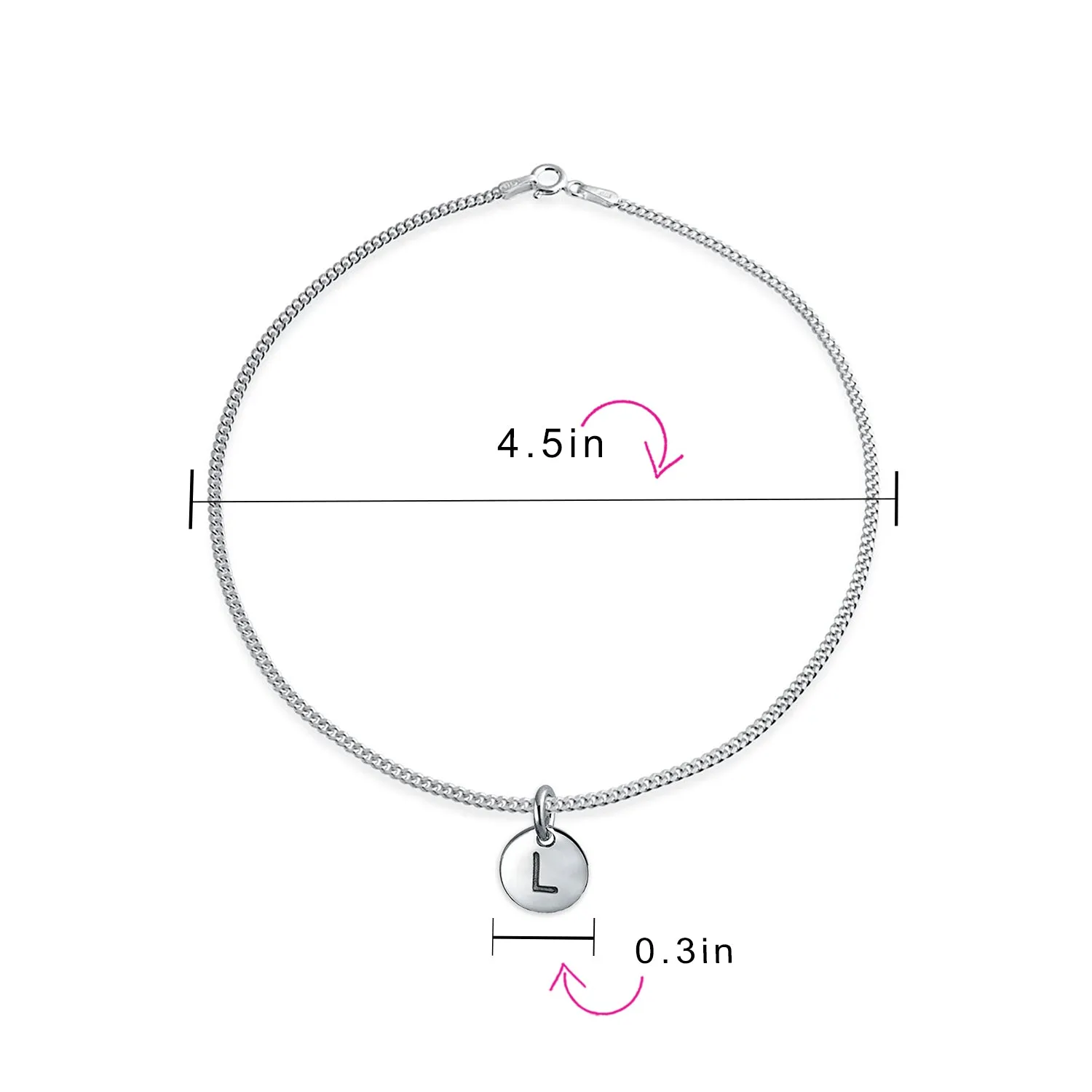 Tiny Minimalist ABC Block Letter Anklet Ankle Bracelet Sterling Silver
