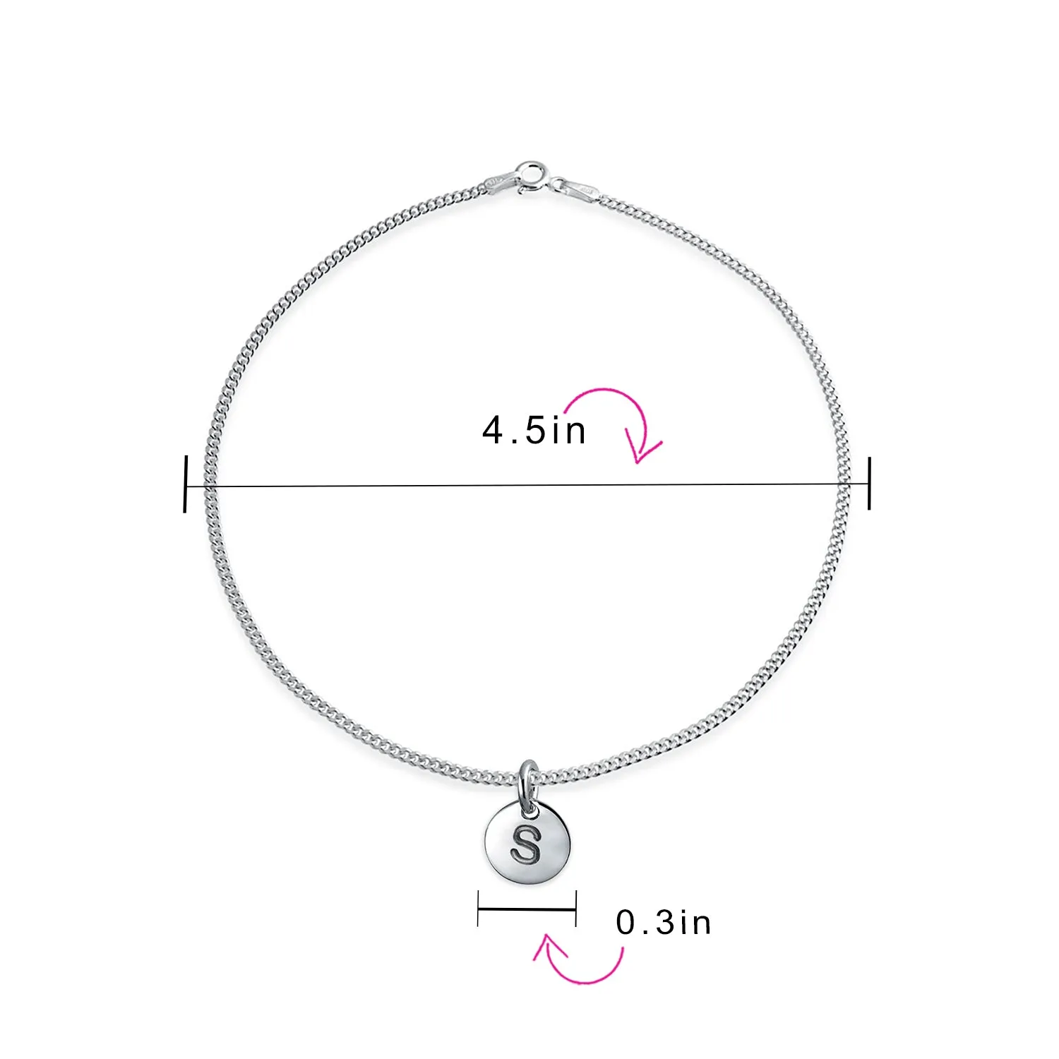 Tiny Minimalist ABC Block Letter Anklet Ankle Bracelet Sterling Silver