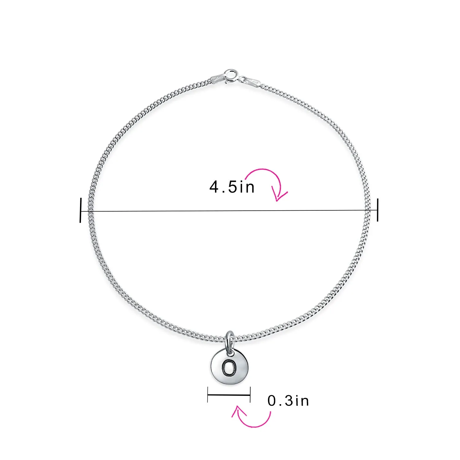 Tiny Minimalist ABC Block Letter Anklet Ankle Bracelet Sterling Silver