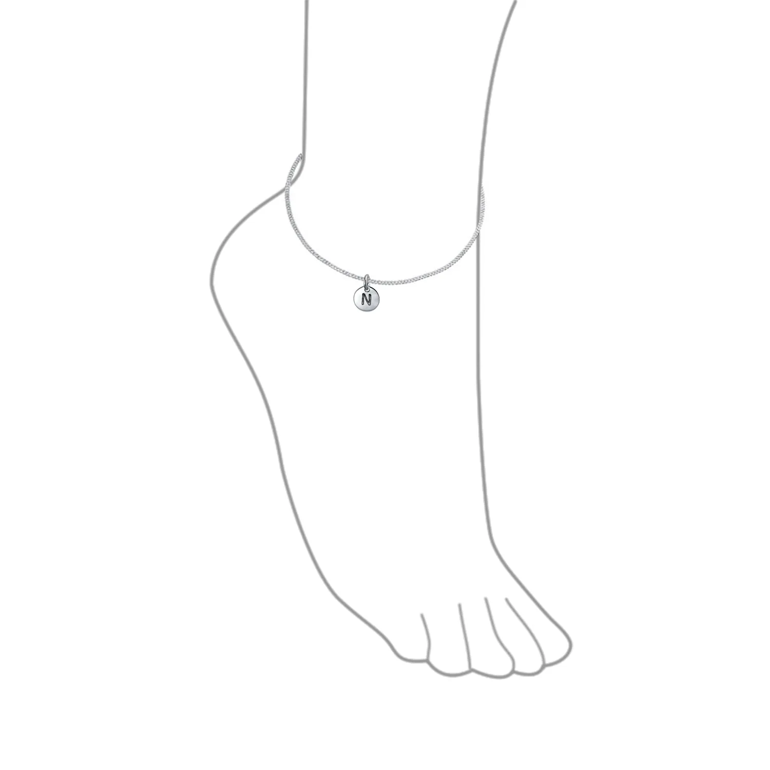 Tiny Minimalist ABC Block Letter Anklet Ankle Bracelet Sterling Silver