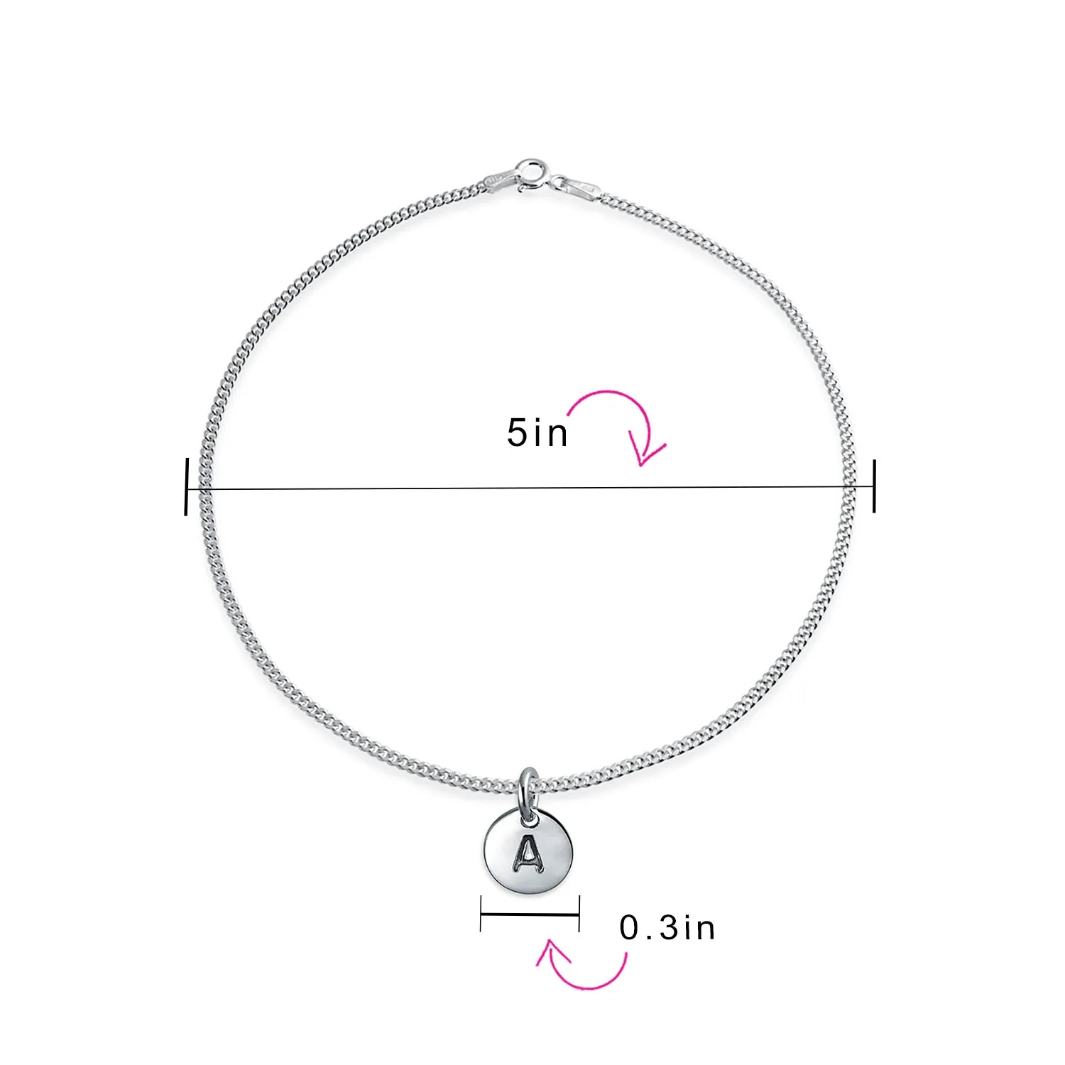 Tiny Minimalist ABC Block Letter Anklet Ankle Bracelet Sterling Silver