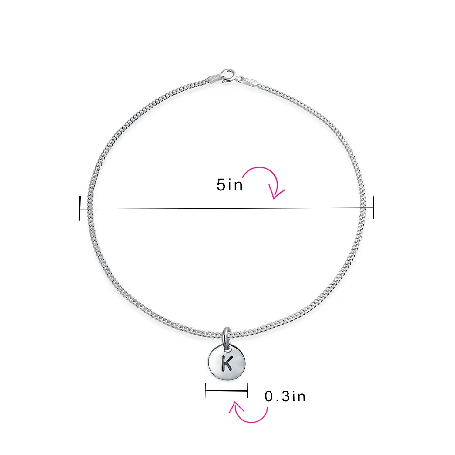 Tiny Minimalist ABC Block Letter Anklet Ankle Bracelet Sterling Silver