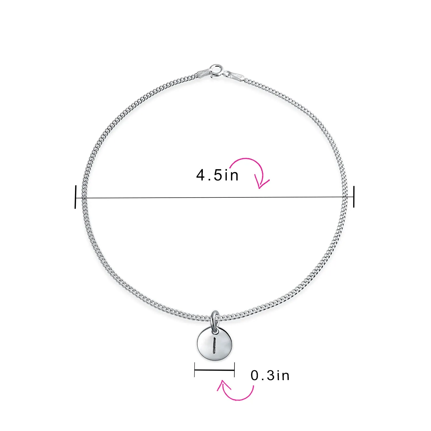 Tiny Minimalist ABC Block Letter Anklet Ankle Bracelet Sterling Silver