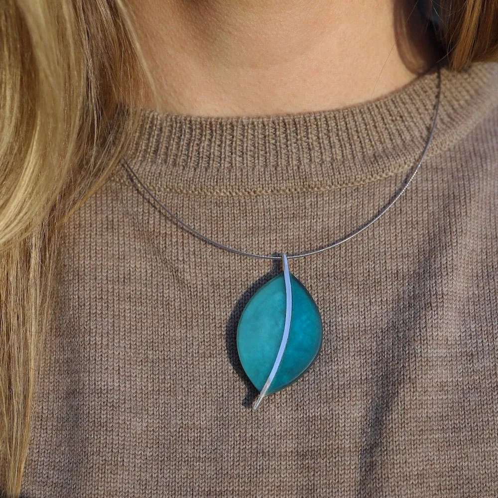 Two Tone Teal Leaf Pendant