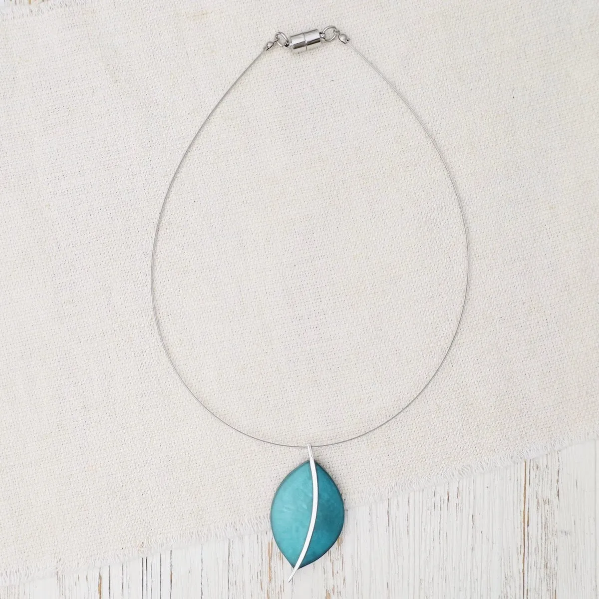 Two Tone Teal Leaf Pendant