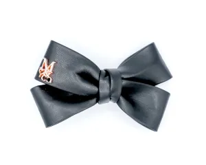Vegan Leather Twist Hair Bow - Black Tie