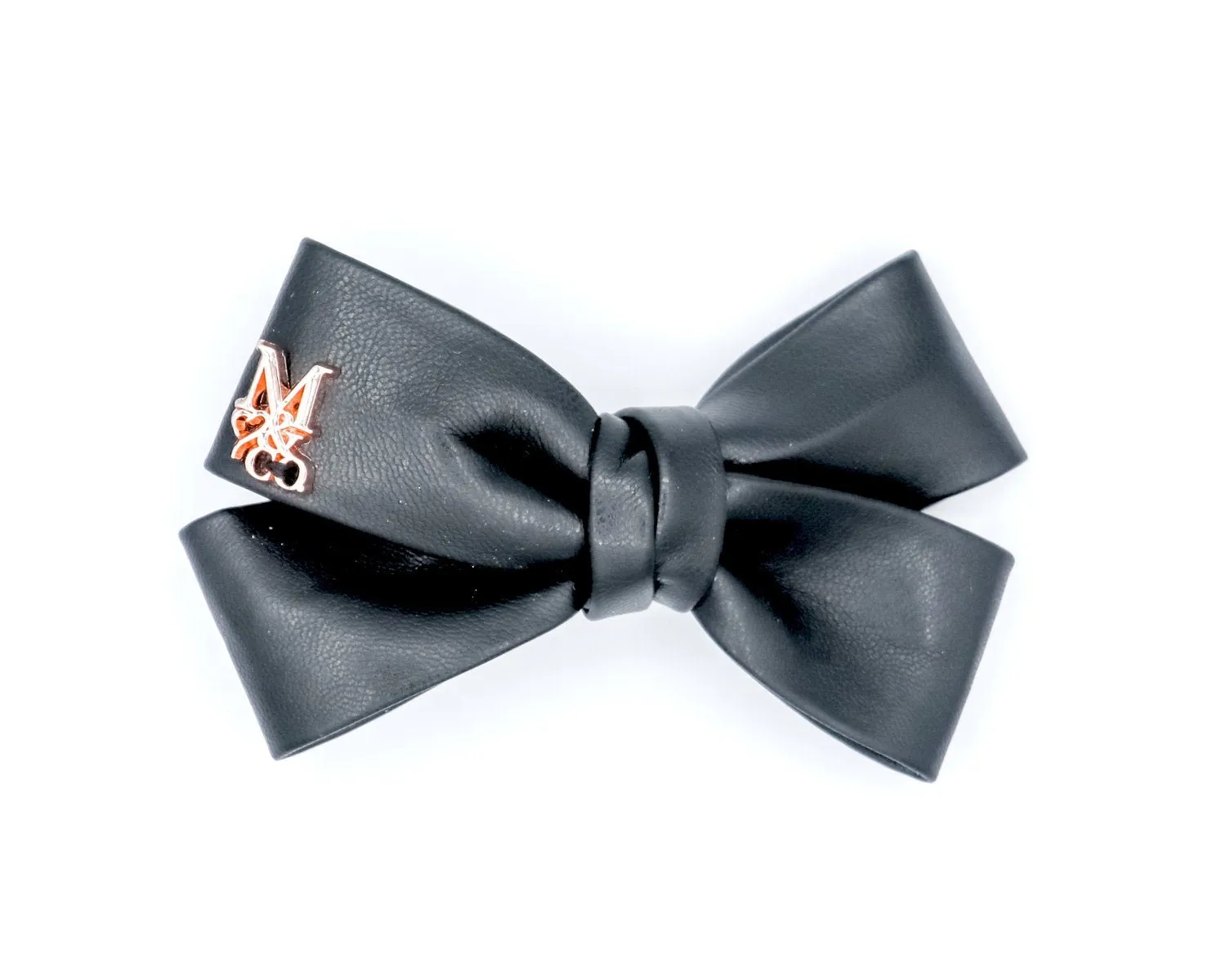 Vegan Leather Twist Hair Bow - Black Tie