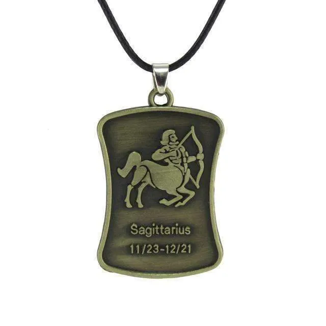 Vintage Bronze Zodiac Sign Pendant Necklace