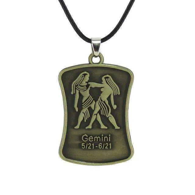Vintage Bronze Zodiac Sign Pendant Necklace