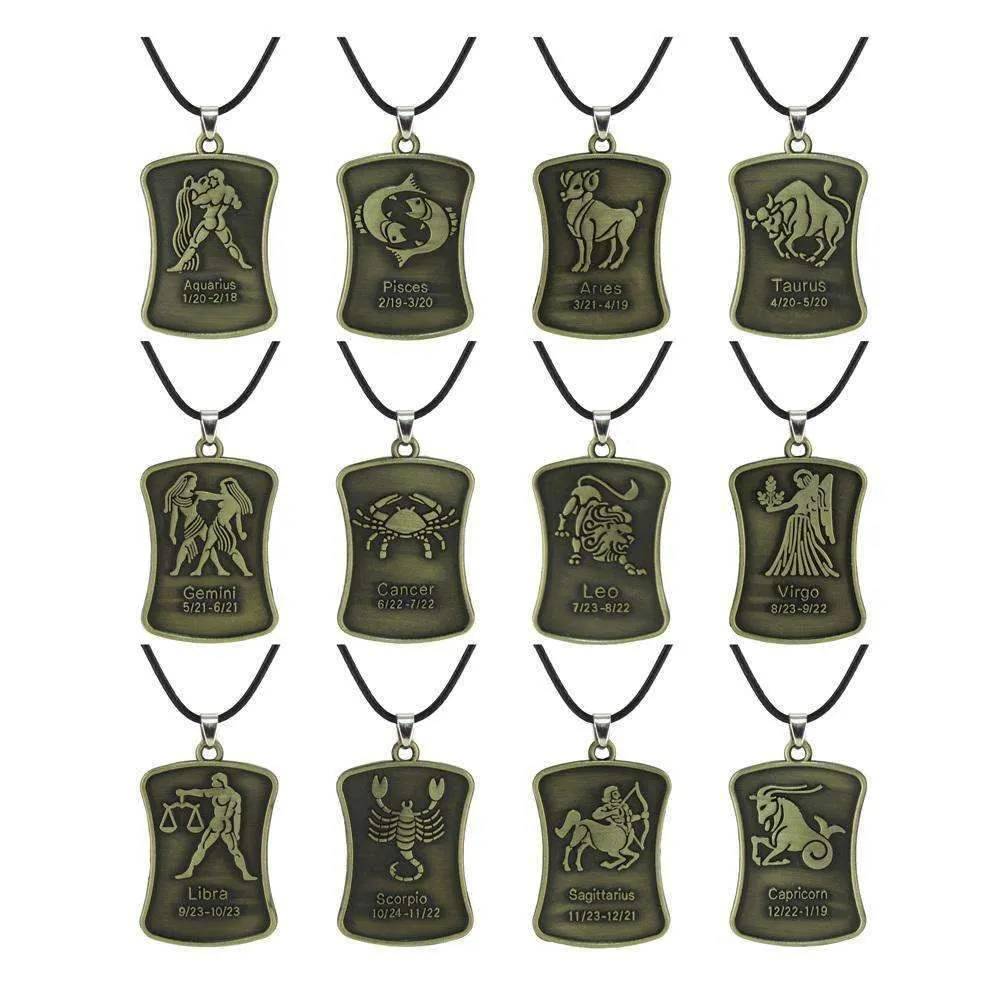 Vintage Bronze Zodiac Sign Pendant Necklace