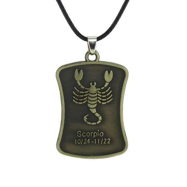 Vintage Bronze Zodiac Sign Pendant Necklace