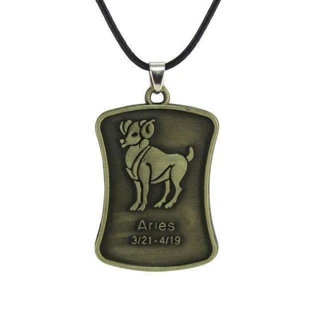 Vintage Bronze Zodiac Sign Pendant Necklace