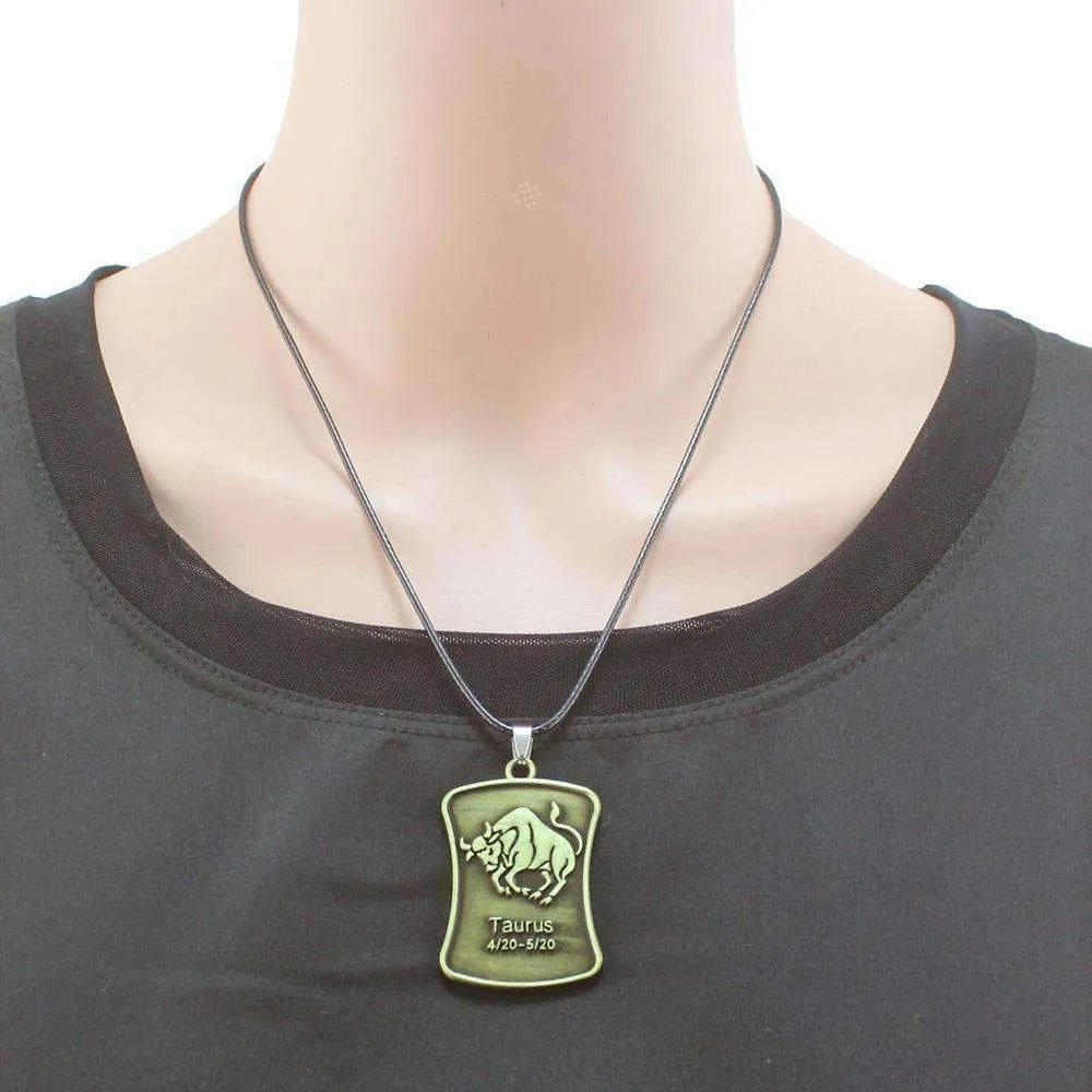 Vintage Bronze Zodiac Sign Pendant Necklace