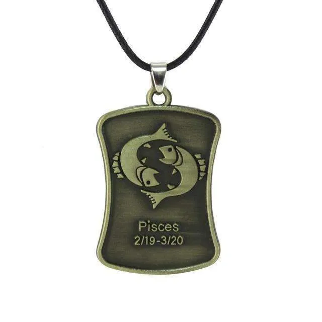 Vintage Bronze Zodiac Sign Pendant Necklace