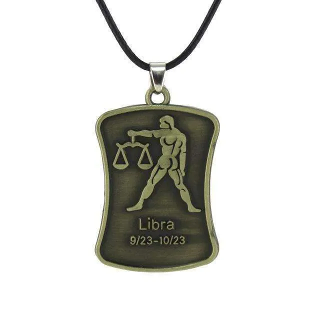 Vintage Bronze Zodiac Sign Pendant Necklace