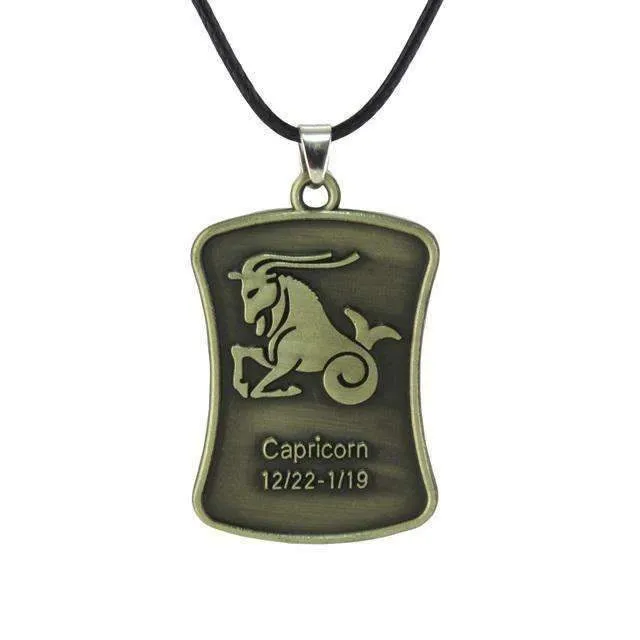 Vintage Bronze Zodiac Sign Pendant Necklace