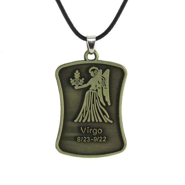 Vintage Bronze Zodiac Sign Pendant Necklace