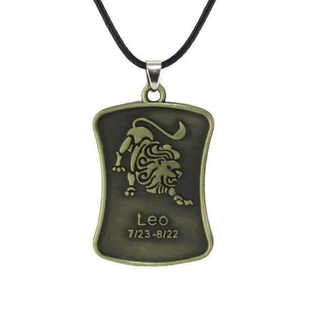 Vintage Bronze Zodiac Sign Pendant Necklace