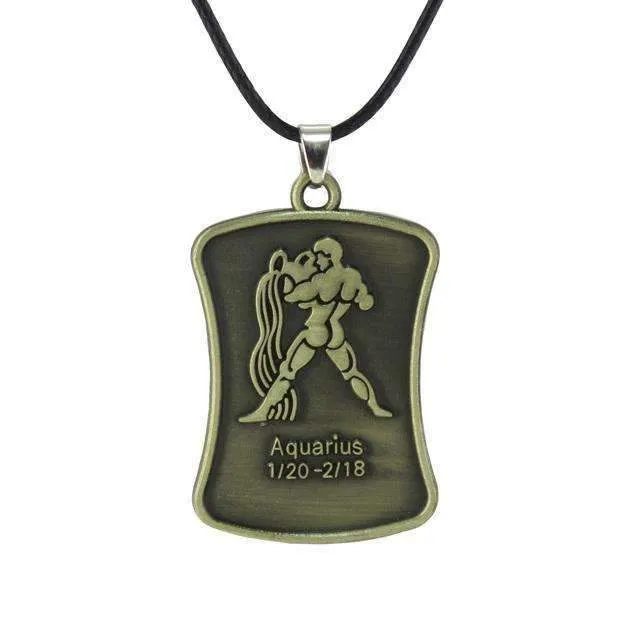 Vintage Bronze Zodiac Sign Pendant Necklace