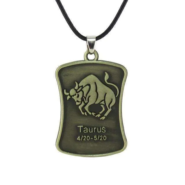 Vintage Bronze Zodiac Sign Pendant Necklace