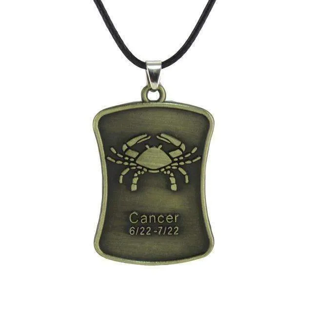 Vintage Bronze Zodiac Sign Pendant Necklace