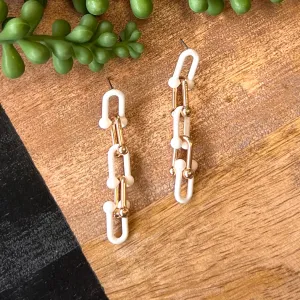 White & Gold Ball Chain Link Earring