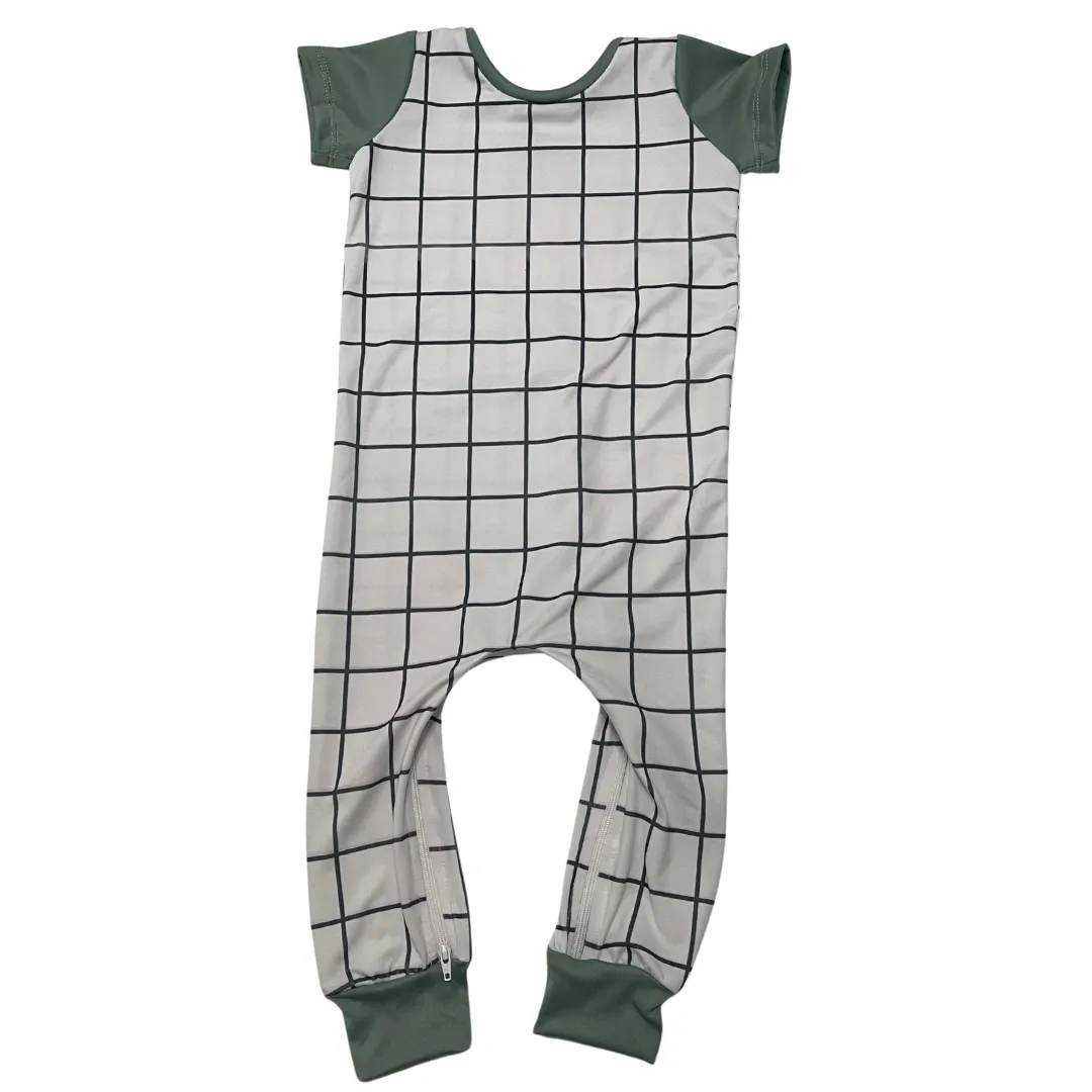 White Squares Zip Romper