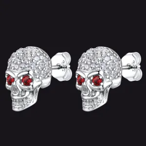 Zirconia Gothic Skull Stud Earrings For Men