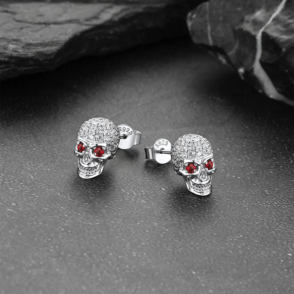 Zirconia Gothic Skull Stud Earrings For Men