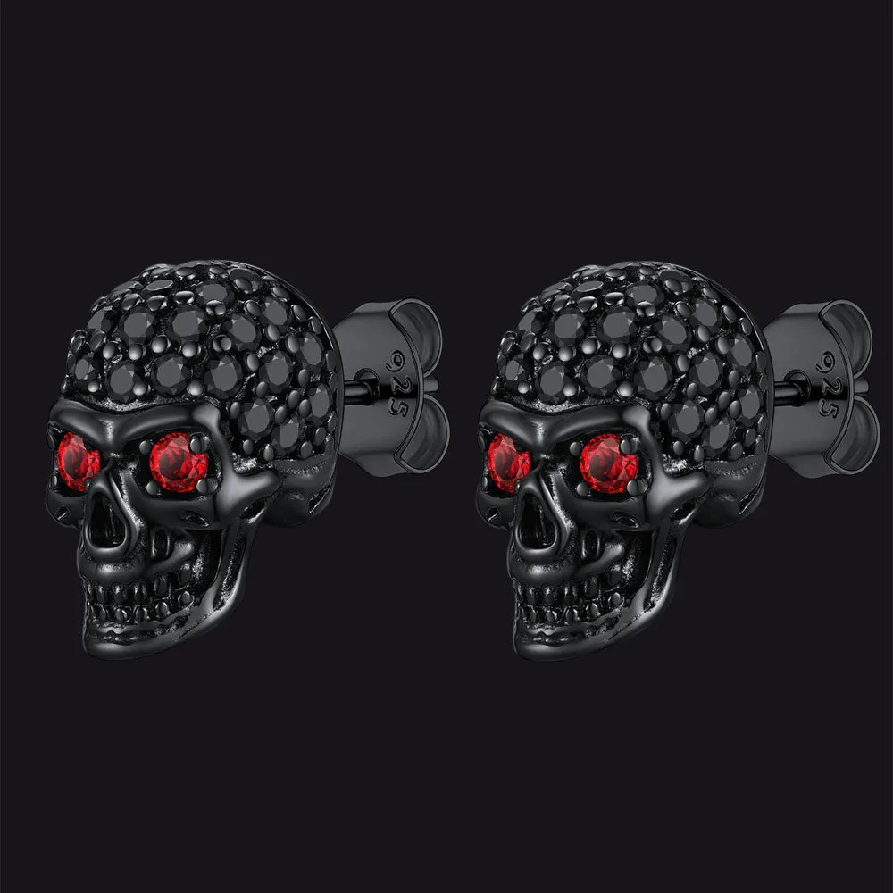 Zirconia Gothic Skull Stud Earrings For Men