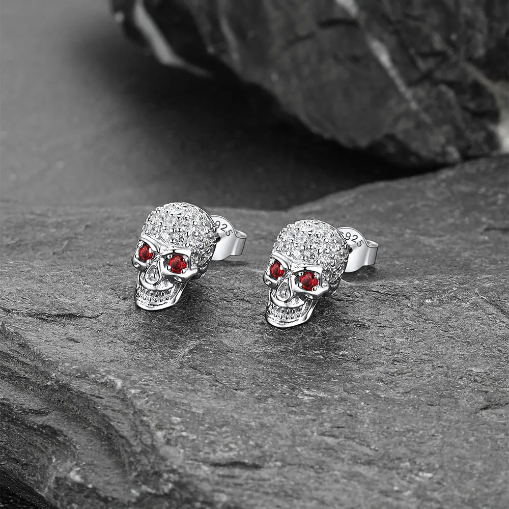 Zirconia Gothic Skull Stud Earrings For Men